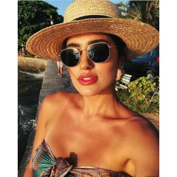 YWWPMDOF Polarized Sunglasses for Womens Men Trendy Square Hexagonal Flat Mirrored Sun Glasses UV Pr...