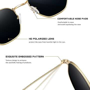 YWWPMDOF Polarized Sunglasses for Womens Men Trendy Square Hexagonal Flat Mirrored Sun Glasses UV Protection
