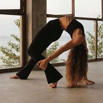 YOLIX Flare Yoga Pants with Pockets, High Waisted Bootcut Black Leggings for Women