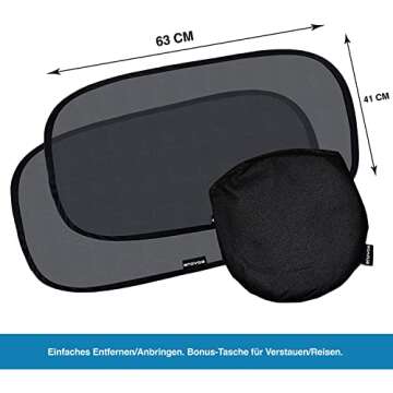 Enovoe Car Window Shade for Baby - (4 Pack) - XL - 25" x 16" - Cling Car Sun Shade for Windows - Sun, Glare and UV Rays Protection for Your Child - Car Window Shades for Side Window