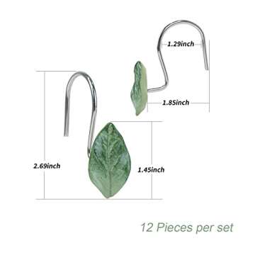 OBERITOL 12PCS Leaves Shower Curtain Hooks, Decorative Shower Curtain Hooks, Green Plant Leaf Shower...