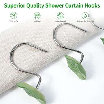 OBERITOL 12PCS Leaves Shower Curtain Hooks, Decorative Shower Curtain Hooks, Green Plant Leaf Shower Hooks Rust Proof Stainless Steel Shower Curtain Hooks for Bathroom, Bedroom Room Decor (Leaves)