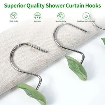 OBERITOL 12PCS Leaves Shower Curtain Hooks, Decorative Shower Curtain Hooks, Green Plant Leaf Shower Hooks Rust Proof Stainless Steel Shower Curtain Hooks for Bathroom, Bedroom Room Decor (Leaves)