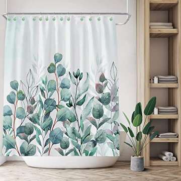 OBERITOL 12PCS Leaves Shower Curtain Hooks, Decorative Shower Curtain Hooks, Green Plant Leaf Shower Hooks Rust Proof Stainless Steel Shower Curtain Hooks for Bathroom, Bedroom Room Decor (Leaves)