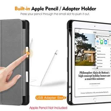 Fintie SlimShell Case for iPad 9th / 8th / 7th Generation (2021/2020/2019 Model) 10.2 Inch - [Built-in Pencil Holder] Soft TPU Protective Stand Back Cover, Auto Wake/Sleep, Composition Book Black