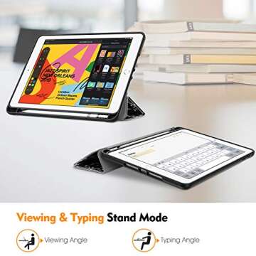 Fintie SlimShell Case for iPad 9th / 8th / 7th Generation (2021/2020/2019 Model) 10.2 Inch - [Built-in Pencil Holder] Soft TPU Protective Stand Back Cover, Auto Wake/Sleep, Composition Book Black