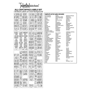 Talented Kitchen 138 Office and Craft Labels for Organizing School Supplies, Household, Work Folders, All Caps Preprinted Stickers for Storage Bins, Basket Organization