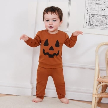 LIOMENGZI Baby Boy Halloween Outfit Pumpkin Sweatshirt Pants Set