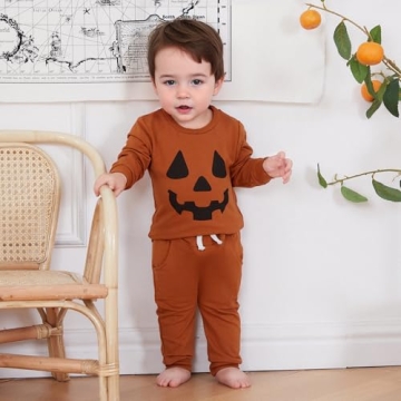LIOMENGZI Baby Boy Halloween Outfit Pumpkin Sweatshirt Pants Set