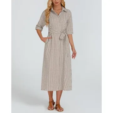 Women's Half Sleeve Plaid Maxi Dress | Stylish & Comfortable