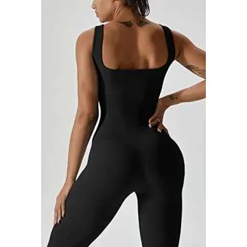 QINSEN Woman's Sleeveless Zip Up Tummy Control Long Leggings Jumpsuit Rompers Onesie Black M