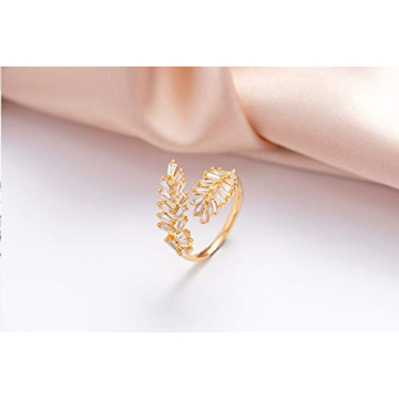 BBL CZ Adjustable Open Ring 18K Gold Plated Rings for Women Dainty Leaf ring Cubic Zirconia Personalized Letters Unique Wedding Engagement Anniversary Statement Band Rings for Women