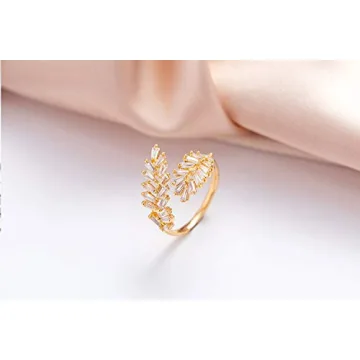 BBL CZ Adjustable Open Ring 18K Gold Plated Rings for Women Dainty Leaf ring Cubic Zirconia Personalized Letters Unique Wedding Engagement Anniversary Statement Band Rings for Women