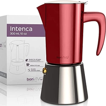 bonVIVO Intenca Stovetop Espresso Maker - Luxurious Italian Coffee Machine Maker, Stainless Steel Es...