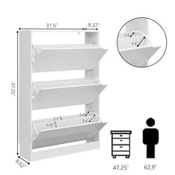 Shoe Storage Cabinet, Wood Shoe Organizer for Entryway with 3 Flip Drawers, Freestanding Shoe Rack w...