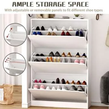Shoe Storage Cabinet, Wood Shoe Organizer for Entryway with 3 Flip Drawers, Freestanding Shoe Rack with Adjustable Shelf, Narrow Shoe Dresser for Front Door Entrance(White, 47.2" * 31.5" * 9.25")