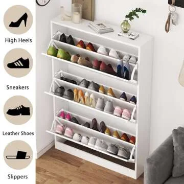 Shoe Storage Cabinet, Wood Shoe Organizer for Entryway with 3 Flip Drawers, Freestanding Shoe Rack with Adjustable Shelf, Narrow Shoe Dresser for Front Door Entrance(White, 47.2" * 31.5" * 9.25")