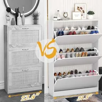 Shoe Storage Cabinet, Wood Shoe Organizer for Entryway with 3 Flip Drawers, Freestanding Shoe Rack with Adjustable Shelf, Narrow Shoe Dresser for Front Door Entrance(White, 47.2" * 31.5" * 9.25")