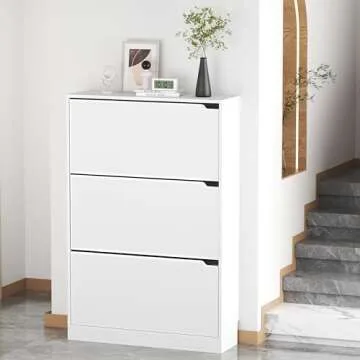 Shoe Storage Cabinet, Wood Shoe Organizer for Entryway with 3 Flip Drawers, Freestanding Shoe Rack with Adjustable Shelf, Narrow Shoe Dresser for Front Door Entrance(White, 47.2" * 31.5" * 9.25")