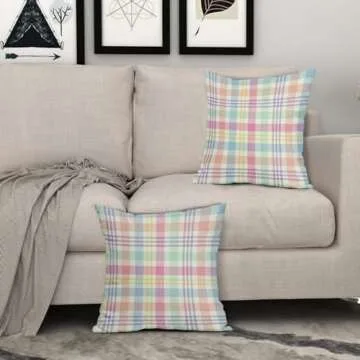 Spring Plaid Pillow Covers 18x18 In Set of 2 Decorative