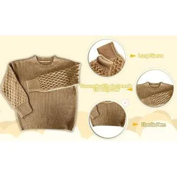 Girls Cozy Long Sleeve Cable Knit Crewneck Sweaters