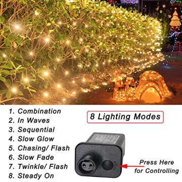 Warm White Net Lights - 360 LED 21ft x 5ft Connectable Plug in Modes for Bushes Halloween Yard Garde...