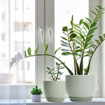 Whonline Plastic Planter 10/9/8/6 Inch Flower Pot Indoor Plastic Pots for Plants with Drainage Hole and Tray Modern Decorative for Gifts Succulents Flowers Cactus, Green