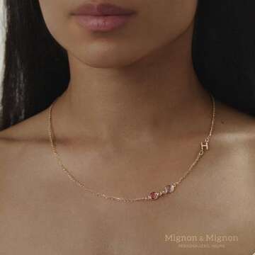 Personalized Birthstone Necklace Custom Family Jewelry with Initials, Friendship Gift for Women, Best Friend or Bridesmaid Mother's Day Gift for Her with Birth Month Gemstones – SIN-2HBS-NECK