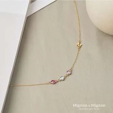 Personalized Birthstone Necklace Custom Family Jewelry with Initials, Friendship Gift for Women, Best Friend or Bridesmaid Mother's Day Gift for Her with Birth Month Gemstones – SIN-2HBS-NECK