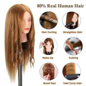 Opini Mannequin Head - 80% Human Hair 26-28" Cosmetology Tool