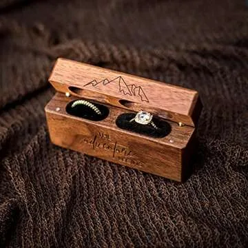 MUUJEE The Adventure Begins Double Ring Box - Engraved Slim Wooden Ring Case Box for Wedding Ceremony Engagement Proposal Ring Bearer Box - Anniversary Birthday Gift Ideas (The Adventure Begins)
