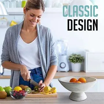 Fairwood Way White Fruit Bowl - 10 Inch Wide Decorative Pedestal Bowl
