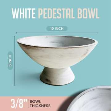 Fairwood Way White Fruit Bowl - 10 Inch Wide White Footed Bowl – Coastal, Shabby Chic or Farmhouse Centerpiece Pedestal Bowl – White Modern Fruit Bowl on Pedestal