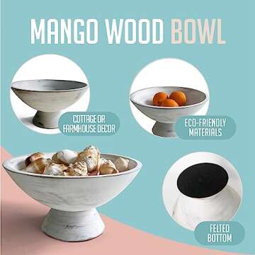 Fairwood Way White Fruit Bowl - 10 Inch Wide White Footed Bowl – Coastal, Shabby Chic or Farmhouse Centerpiece Pedestal Bowl – White Modern Fruit Bowl on Pedestal