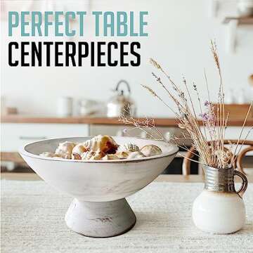 Fairwood Way White Fruit Bowl - 10 Inch Wide White Footed Bowl – Coastal, Shabby Chic or Farmhouse Centerpiece Pedestal Bowl – White Modern Fruit Bowl on Pedestal