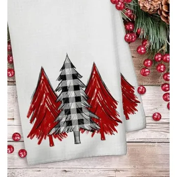 Christmas Kitchen Towels Black Plaid Ultra Absorbent