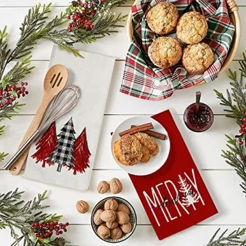 Christmas Kitchen Towels Black Plaid Ultra Absorbent