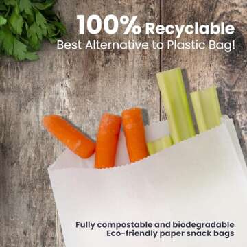 Fit Meal Prep 200 Pack Paper Sandwich Bags 7 x 6”, Greaseproof Paper Snack Bags, Food Grade Pastry Bag, Recyclable Small Paper Bags, Cookie Sleeves, Food Packaging for Bakery, Donuts