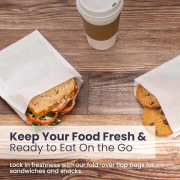 Fit Meal Prep 200 Pack Paper Sandwich Bags 7 x 6”, Greaseproof Paper Snack Bags, Food Grade Pastry Bag, Recyclable Small Paper Bags, Cookie Sleeves, Food Packaging for Bakery, Donuts