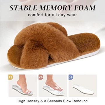 Parlovable Women’s Cozy Cross Band Slippers in Caramel