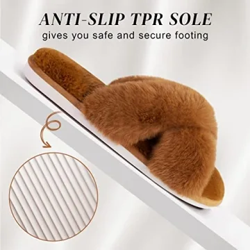 Parlovable Women’s Cozy Cross Band Slippers in Caramel