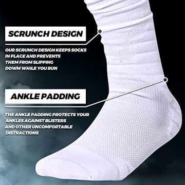 IRAMY Scrunch Ultra Long Football Socks 2 Packs Combed Cotton With Ankle Support Padded Knee High So...