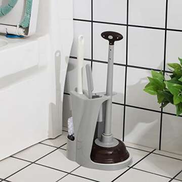 Cq acrylic Toilet Brush and Plunger Set,Toilet Plunger and Brush Combo Bathroom Deeply Cleaning Tools,Bathroom Toilet Bowl Brush with Holder(Grey 1 Set)