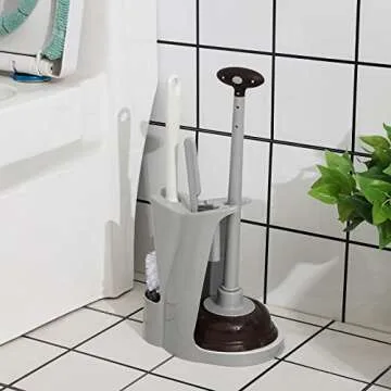 Cq acrylic Toilet Brush and Plunger Set,Toilet Plunger and Brush Combo Bathroom Deeply Cleaning Tools,Bathroom Toilet Bowl Brush with Holder(Grey 1 Set)