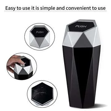 JUSTTOP Car Trash Can with Lid, Mini Diamond Design Portable Trash Can, Plastic Material and Multipurpose Organizers for Car,Home,Office(Silver)
