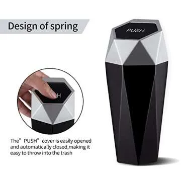 JUSTTOP Car Trash Can with Lid, Mini Diamond Design Portable Trash Can, Plastic Material and Multipurpose Organizers for Car,Home,Office(Silver)