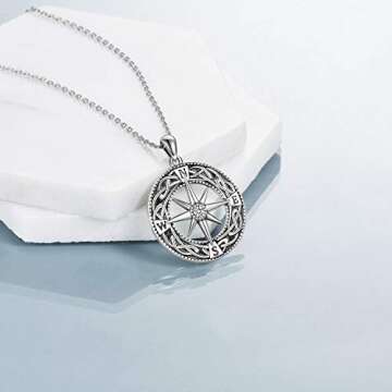 ONEFINITY Compass Necklace Sterling Silver Celtic Knot Necklace Graduation Friendship Talisman Trave...