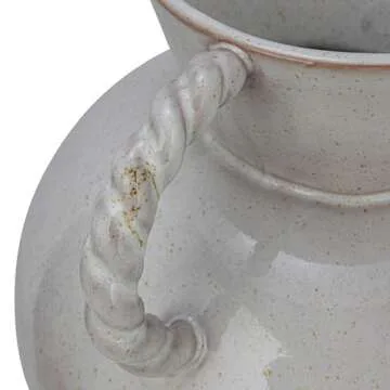 Bloomingville 9.25 Inches Stoneware Vase with Twisted Handles and Reactive Glaze, Cream Color
