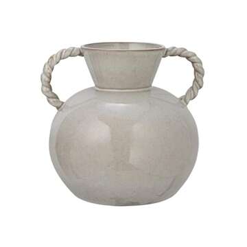 Bloomingville 9.25 Inches Stoneware Vase with Twisted Handles and Reactive Glaze, Cream Color