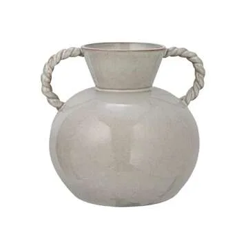 Bloomingville 9.25 Inches Stoneware Vase with Twisted Handles and Reactive Glaze, Cream Color